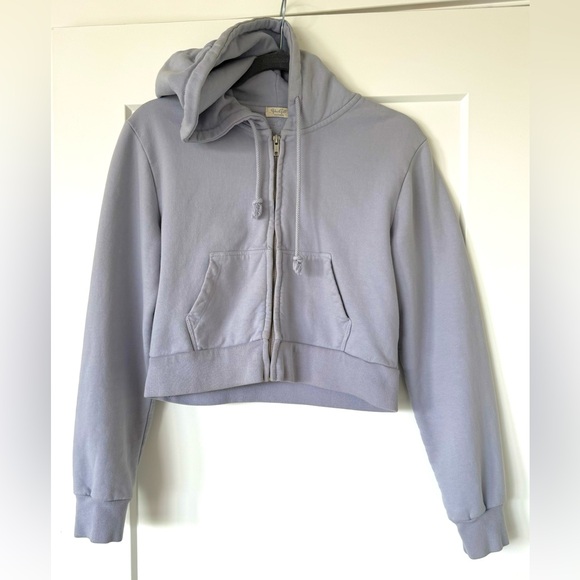 John Galt Light Blue Zip Up Cropped Hoodie - Picture 4 of 7